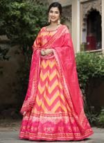 Dola Silk Multi Colour Festival Wear Printed Readymade Gown With Dupatta